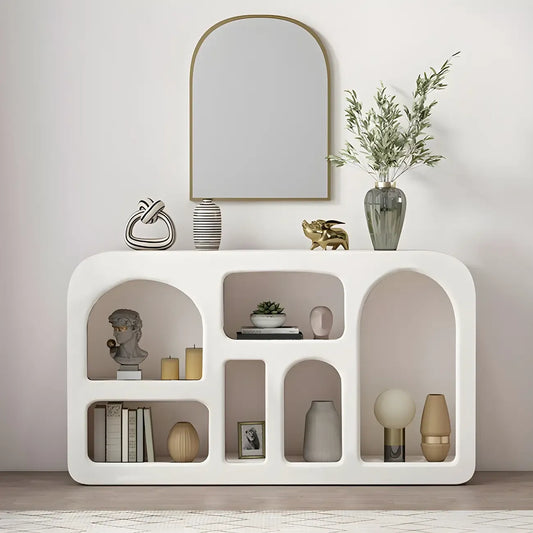 Vitrine à plusieurs étagères ouverte en bois blanc