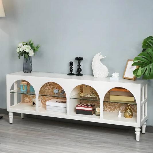 Vitrine rectangulaire en bois blanc avec étagère en verre