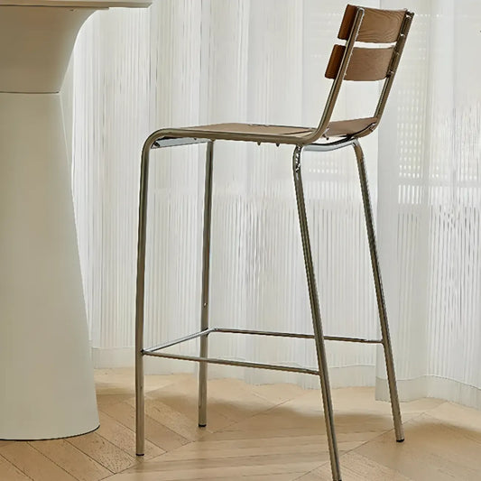 Tabourets de bar industriels en bois avec structure métallique et dossier