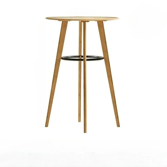 Table de bar ronde scandinave en bambou avec repose-pieds noir pour les repas