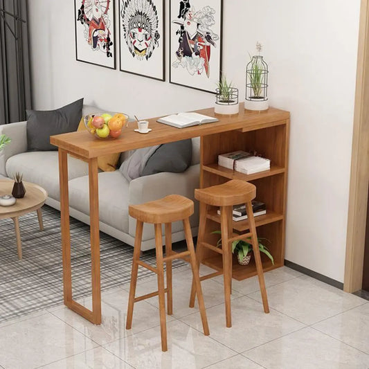 Table haute de bar moderne en bois avec meuble d'appoint