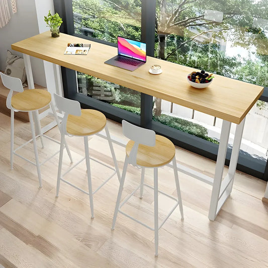 Table de bar moderne rustique avec plateau en pin et piètement en fer