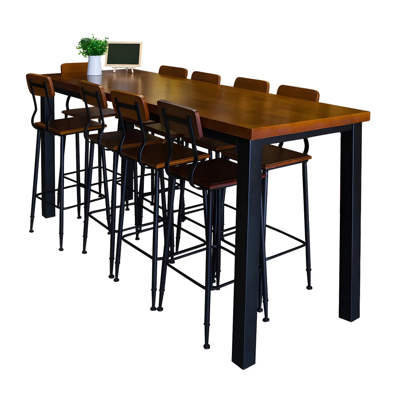 Tables de bar rectangulaires à 4 pieds en bois brun industriel et fer noir