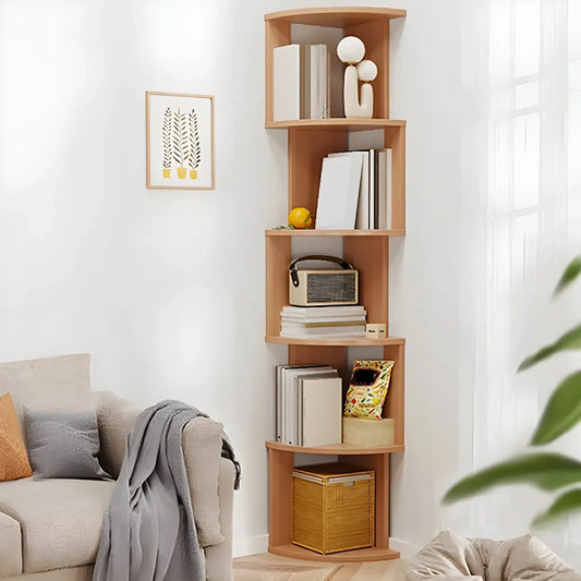 Bibliothèque d'angle haute en bois à 5 niveaux pour petits espaces