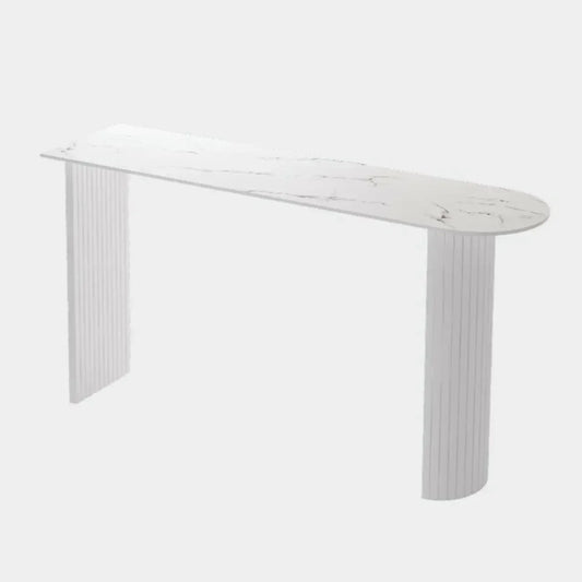 Table de bar moderne en pierre blanche avec base en acier pour salon