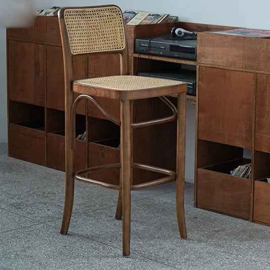Tabouret de bar haut carré en rotin style vintage, élégant et élégant.