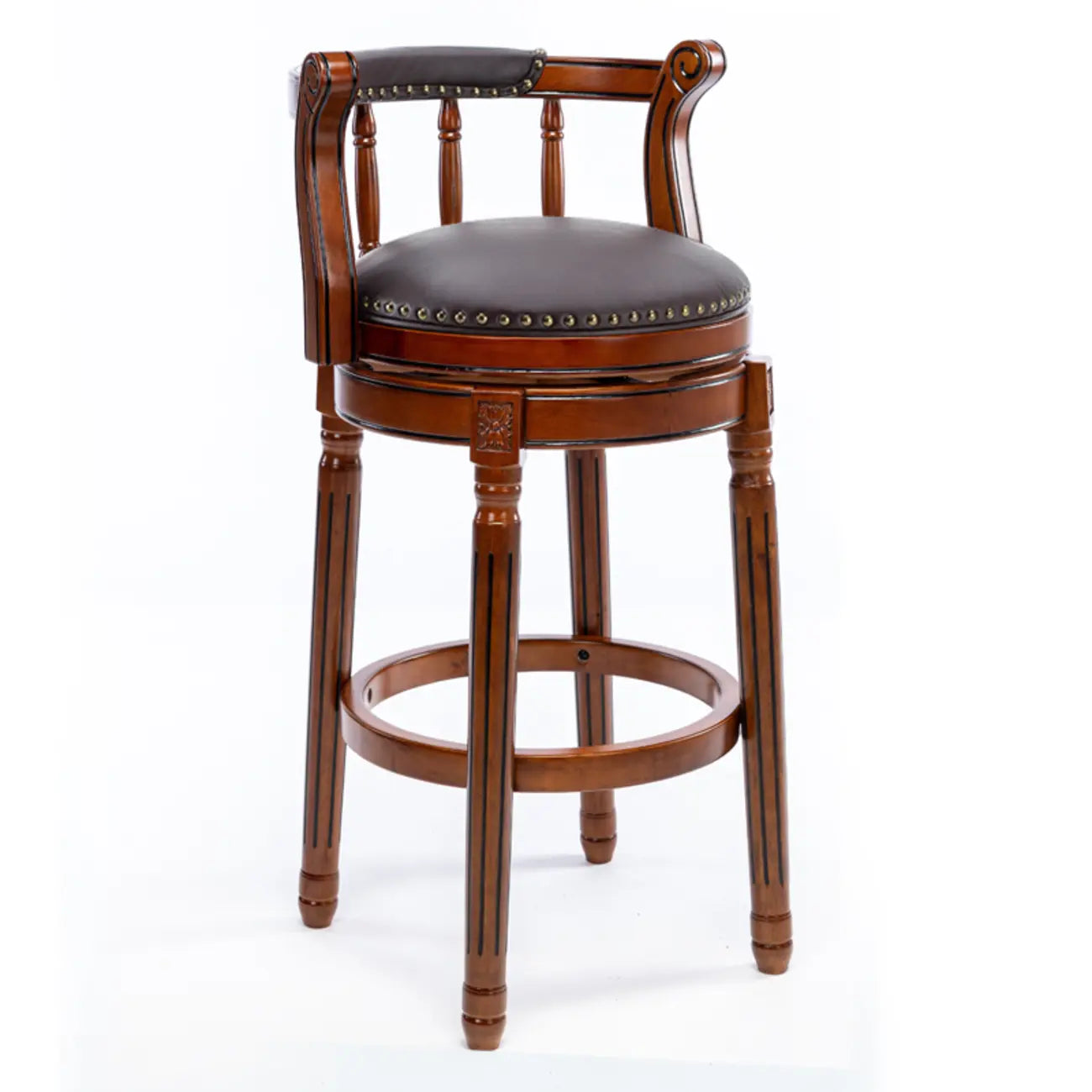 Tabourets de bar pivotants à hauteur de comptoir en cuir véritable et bois massif de noyer