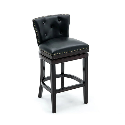 Tabouret de bar pivotant en bois massif et cuir véritable