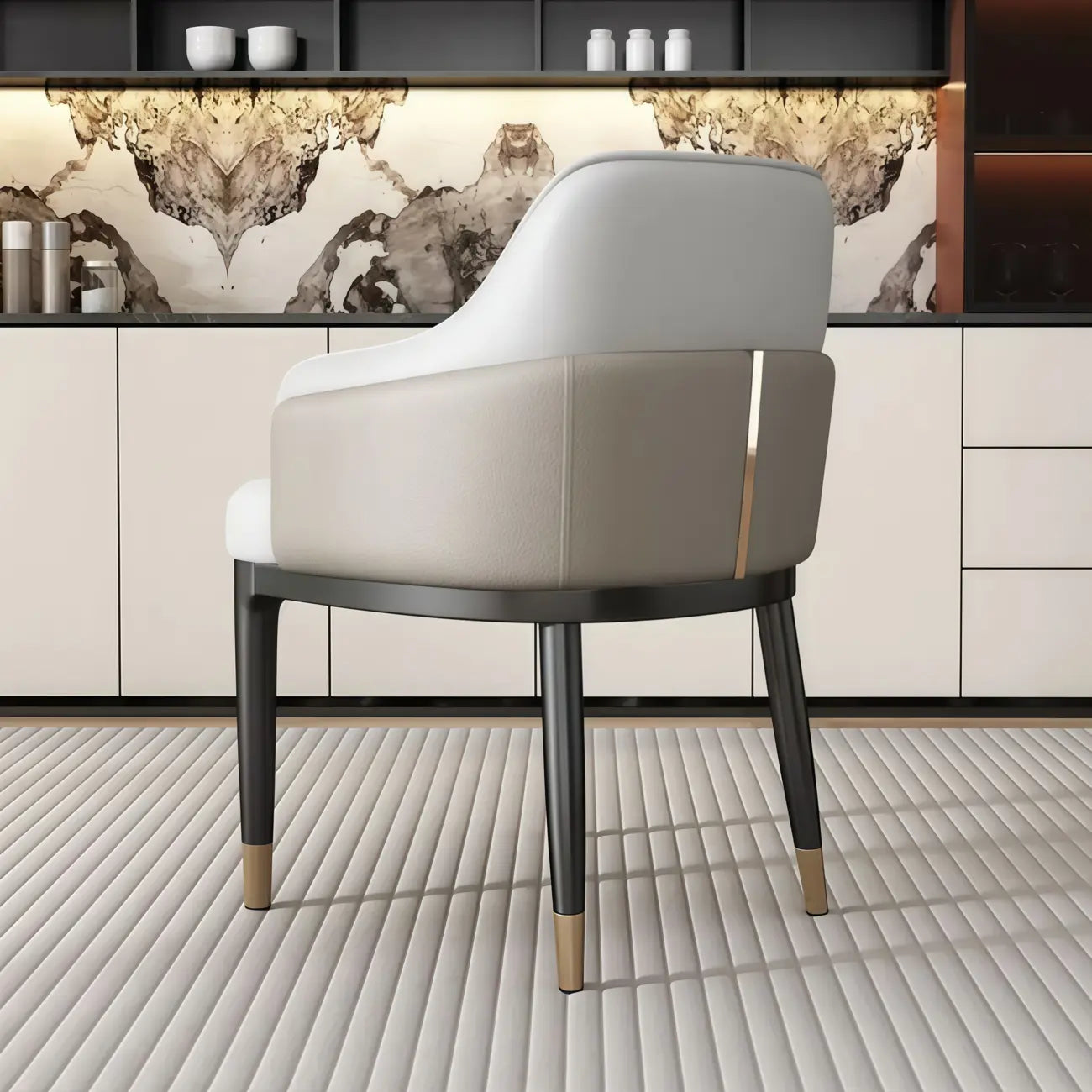 Chaise de salle à manger moderne en cuir véritable, accoudoirs inclinés et dossier bas