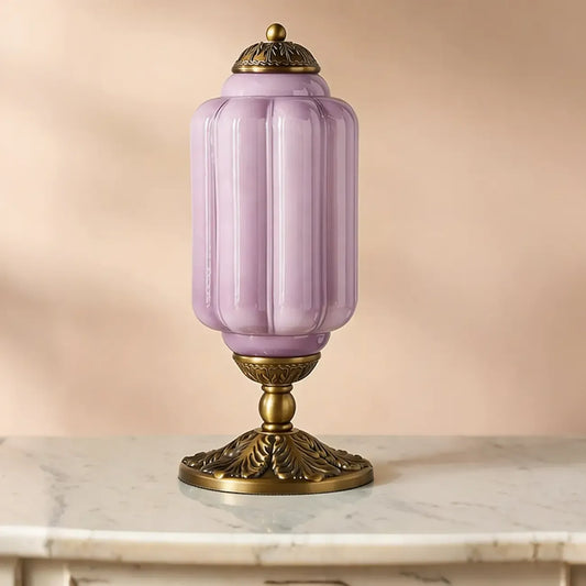 Lampe de table élégante en verre vert vintage avec pied en laiton