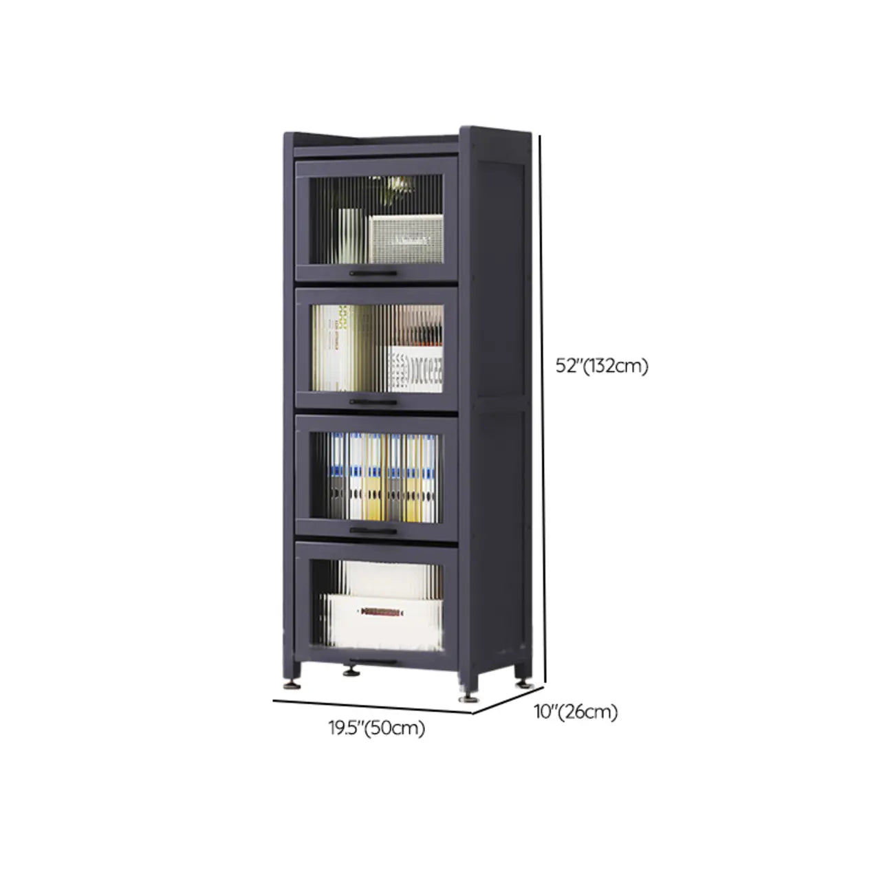 Bibliothèque de rangement étroite en bois gris à 5 niveaux avec portes