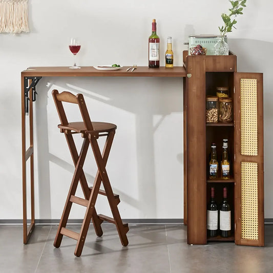 Tables de bar de rangement extensibles manuellement en bambou brun