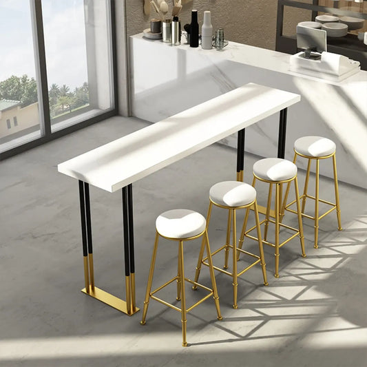 Table de bar élégante avec plateau en bois et piètement en métal pour la cuisine
