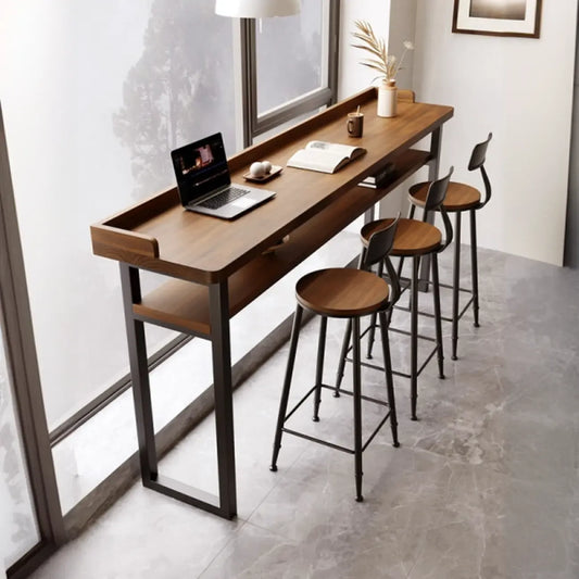 Tables de bar élégantes en pin brun avec étagères de rangement