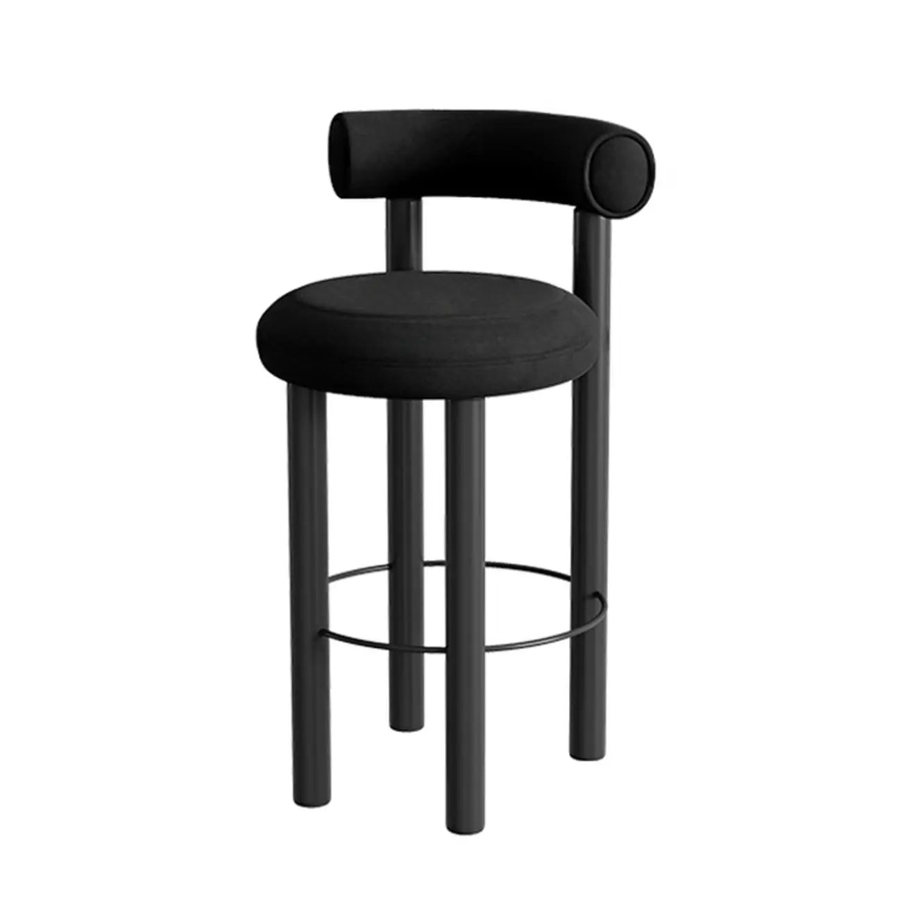 Tabouret de bar rond moderne noir rembourré