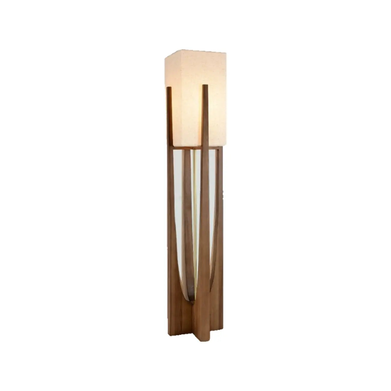 Lampadaire torche vintage en bois avec LED et abat-jour en tissu