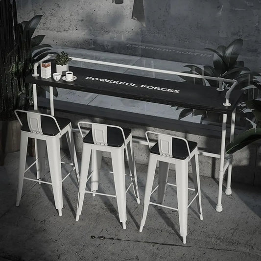 Table de bar rectangulaire à quatre pieds en bois noir et métal blanc, pour 4 personnes