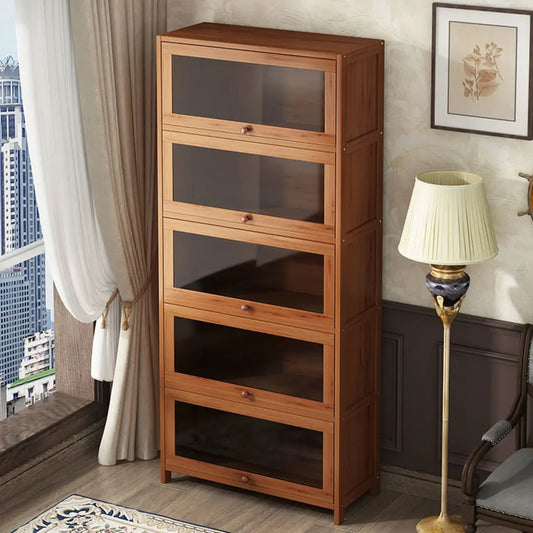 Organiseur à dos fermé en bois de noyer avec portes en verre