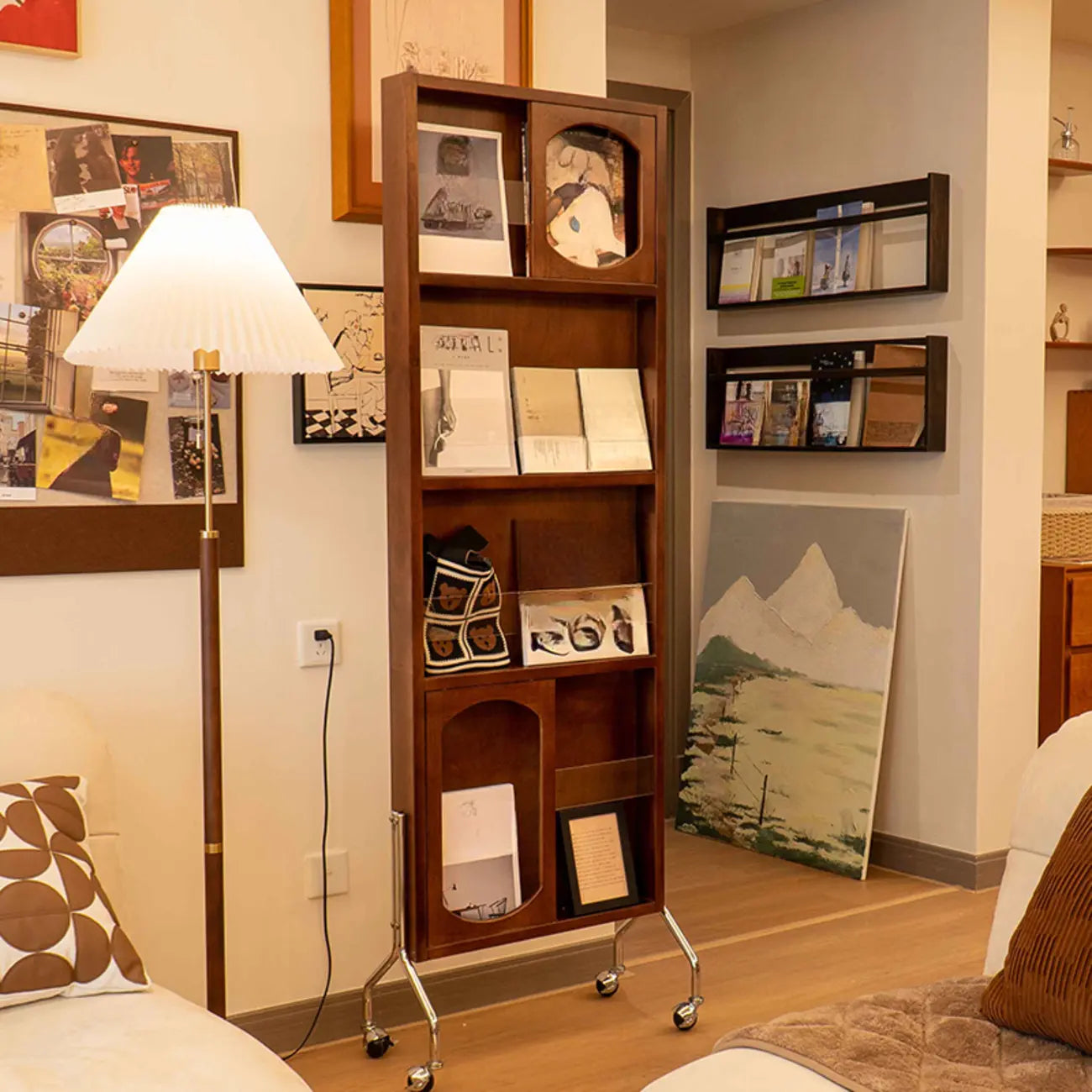 Bibliothèque mobile verticale en bois à 5 étagères avec fond fermé