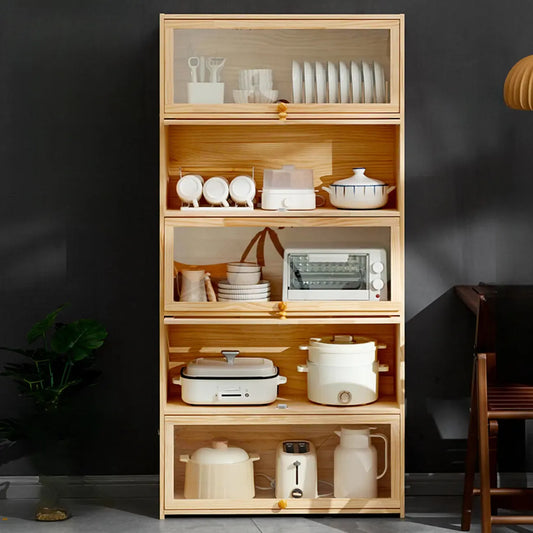 vaisselier de cuisine en bois naturel à plusieurs étagères