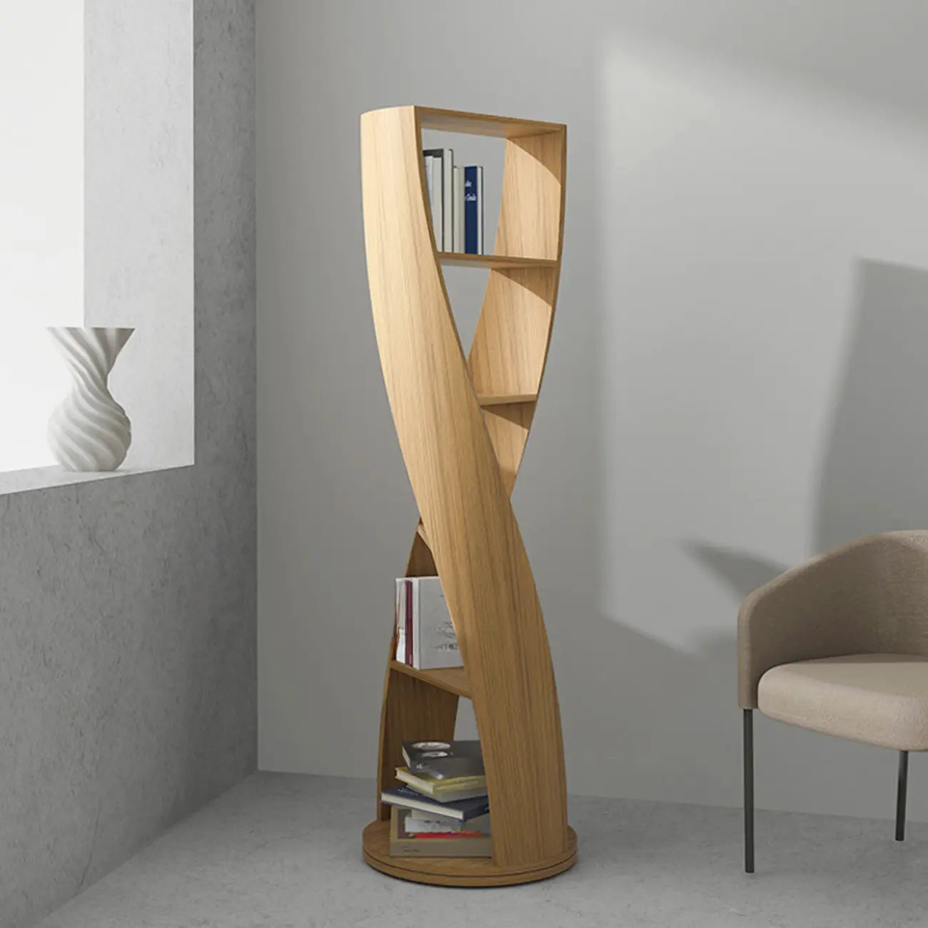 Bibliothèque verticale contemporaine en bois à 5 niveaux en forme de sablier