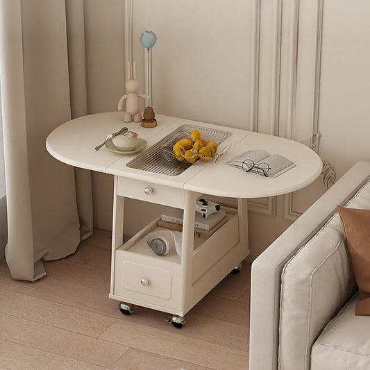 Petite table d'appoint pliable en bois blanc moderne à roulettes