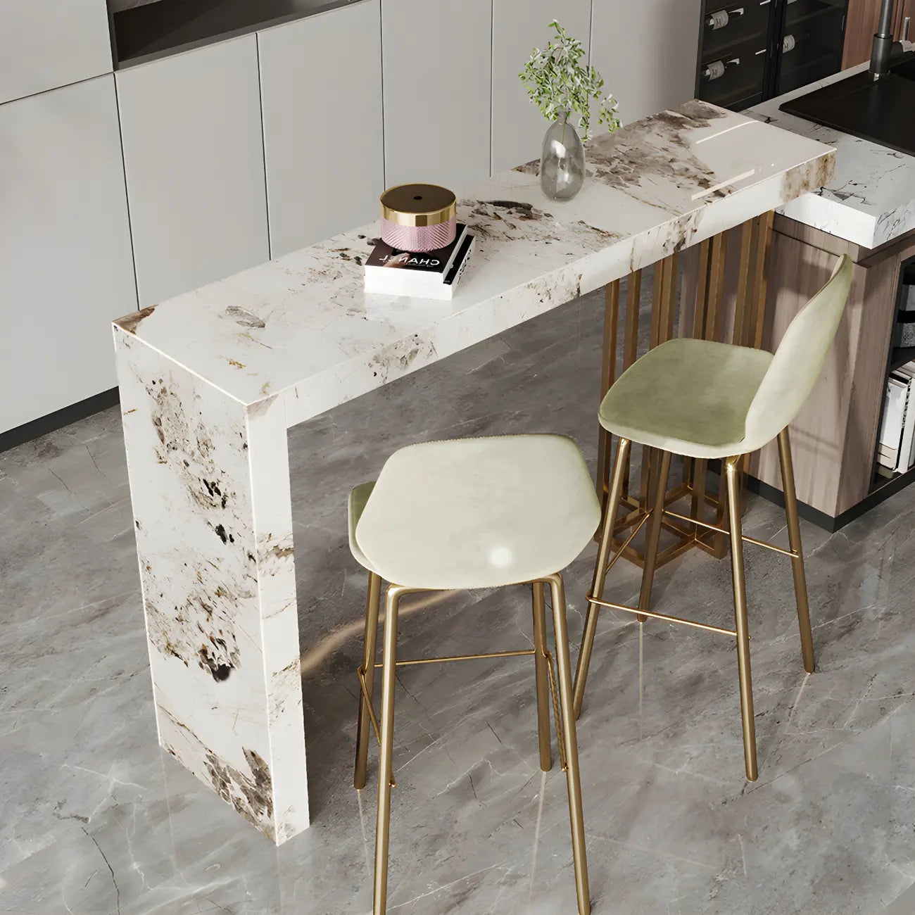 Tables de bar rectangulaires Glam Pandora en pierre dorée