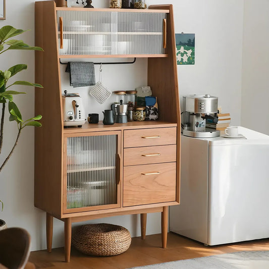 vaisselier de salle à manger avec portes vitrées en bois brun