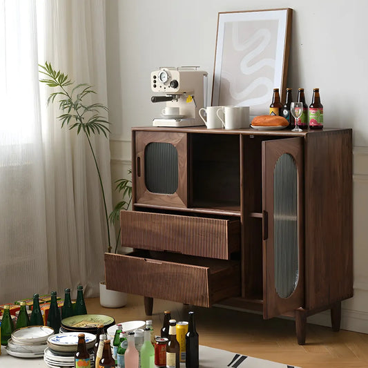 vaisselier réglable à tiroirs inférieurs en noyer