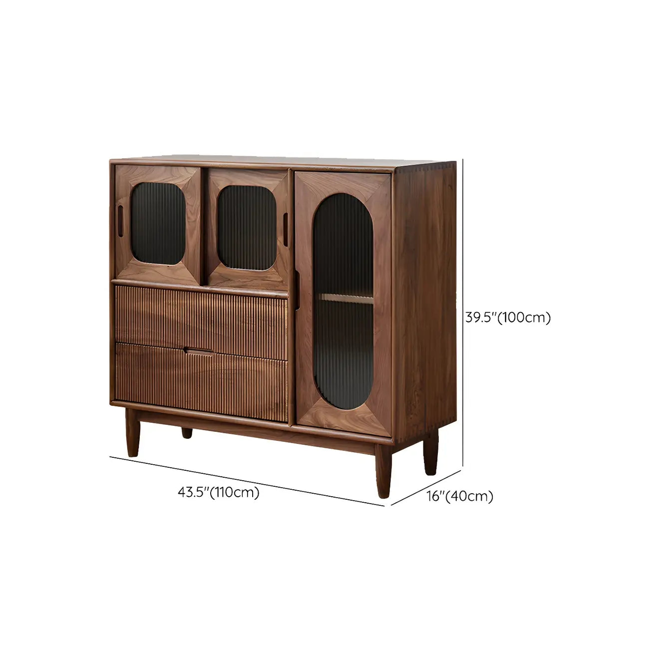 vaisselier réglable à tiroirs inférieurs en noyer