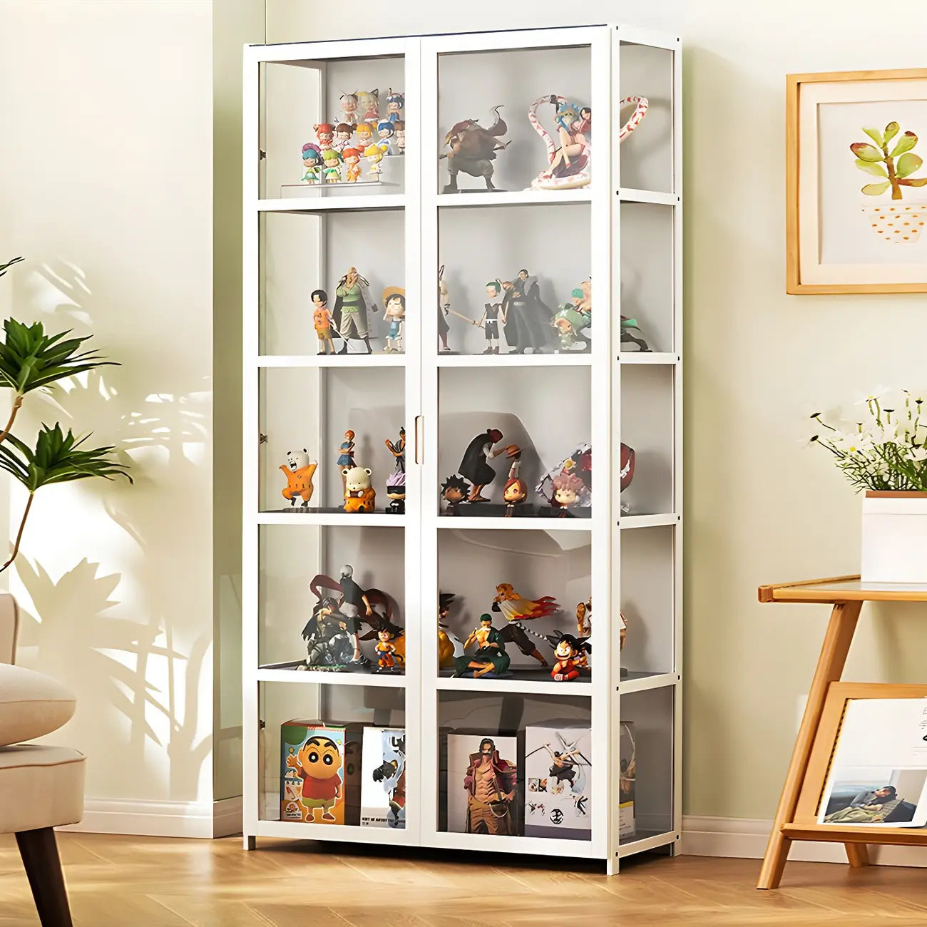 Vitrine moderne en bambou blanc et verre pour figurines