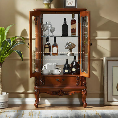 Vitrine traditionnelle en bois brun avec portes vitrées