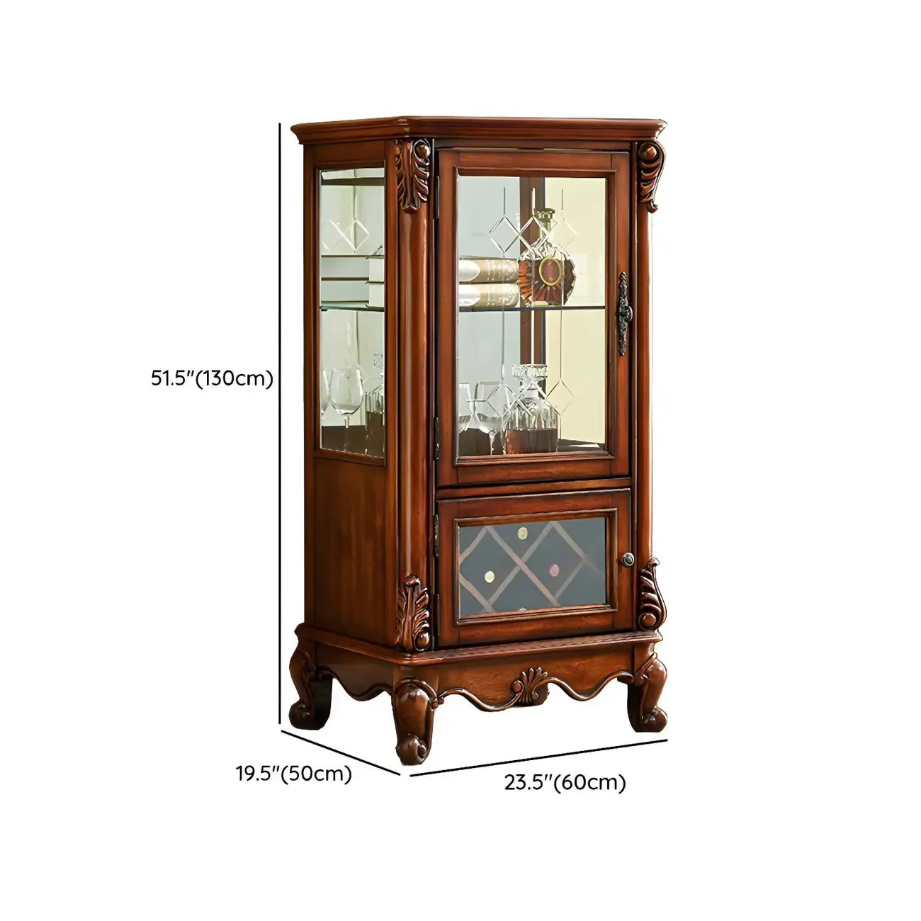 Vitrine traditionnelle en bois brun avec portes vitrées