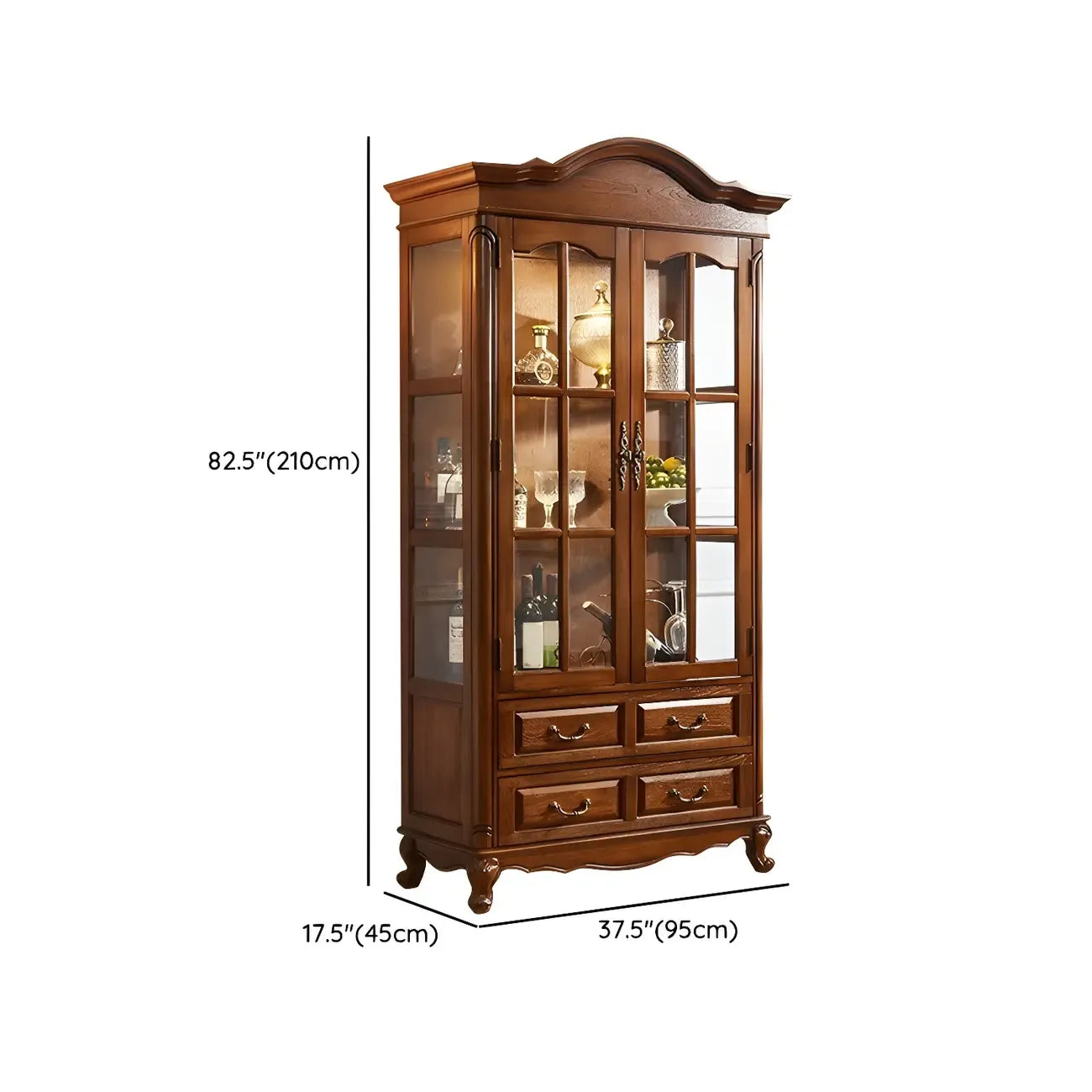 Vitrine traditionnelle en bois brun avec portes vitrées