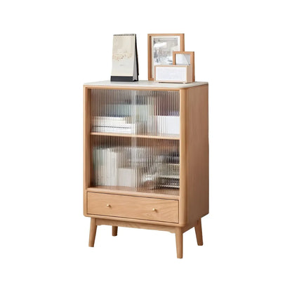 Vitrine en bois clair avec porte vitrée et rangement