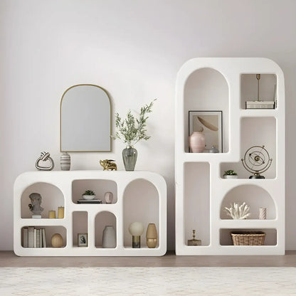 Vitrine à plusieurs étagères ouverte en bois blanc