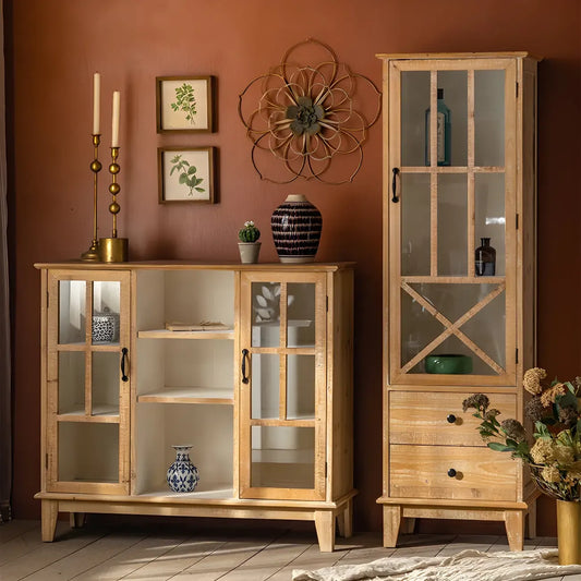 Vitrine standard avec portes vitrées en bois clair naturel