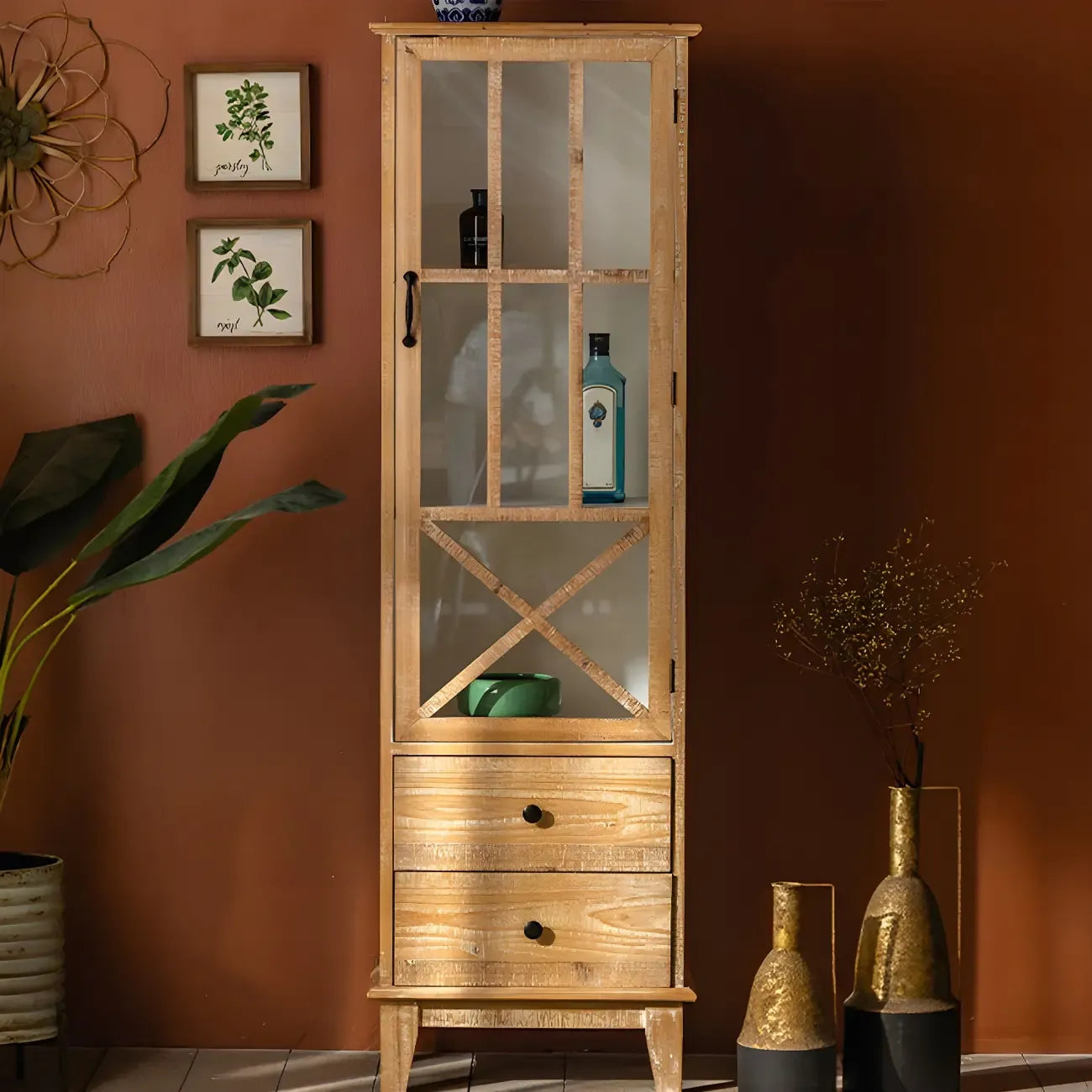 Vitrine standard avec portes vitrées en bois clair naturel