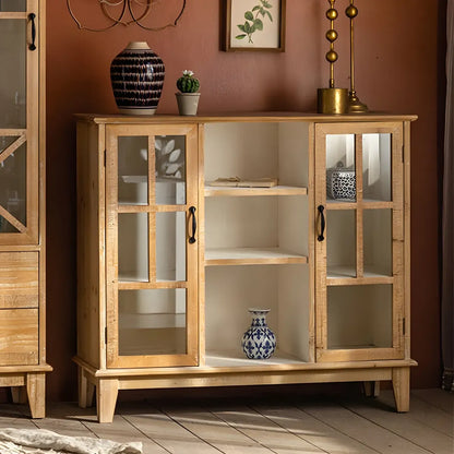 Vitrine standard avec portes vitrées en bois clair naturel