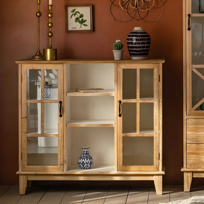 Vitrine standard avec portes vitrées en bois clair naturel