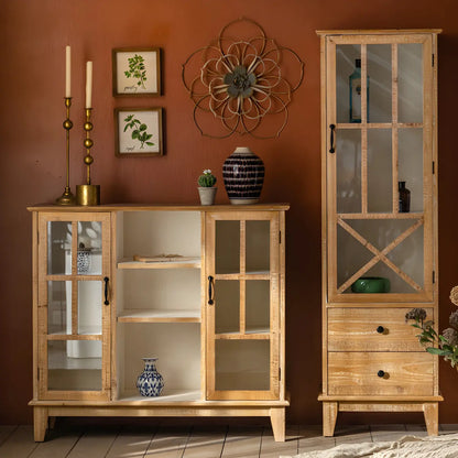 Vitrine standard avec portes vitrées en bois clair naturel