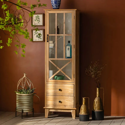Vitrine standard avec portes vitrées en bois clair naturel