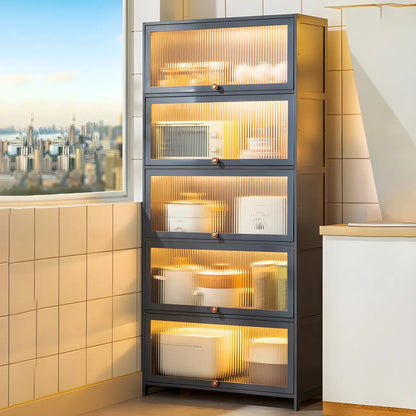 vaisselier de cuisine moderne en acier gris anthracite avec porte vitrée