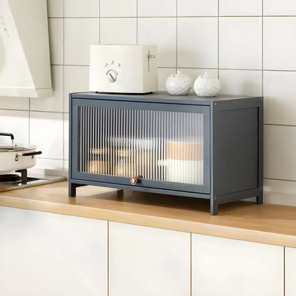 vaisselier de cuisine moderne en acier gris anthracite avec porte vitrée