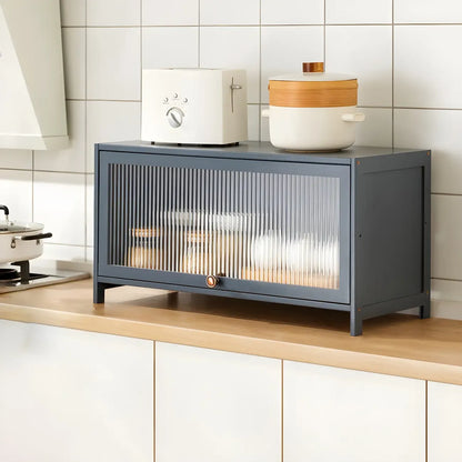 vaisselier de cuisine moderne en acier gris anthracite avec porte vitrée