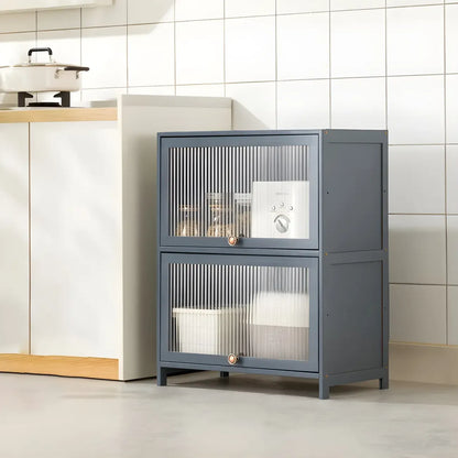 vaisselier de cuisine moderne en acier gris anthracite avec porte vitrée