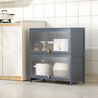 vaisselier de cuisine moderne en acier gris anthracite avec porte vitrée