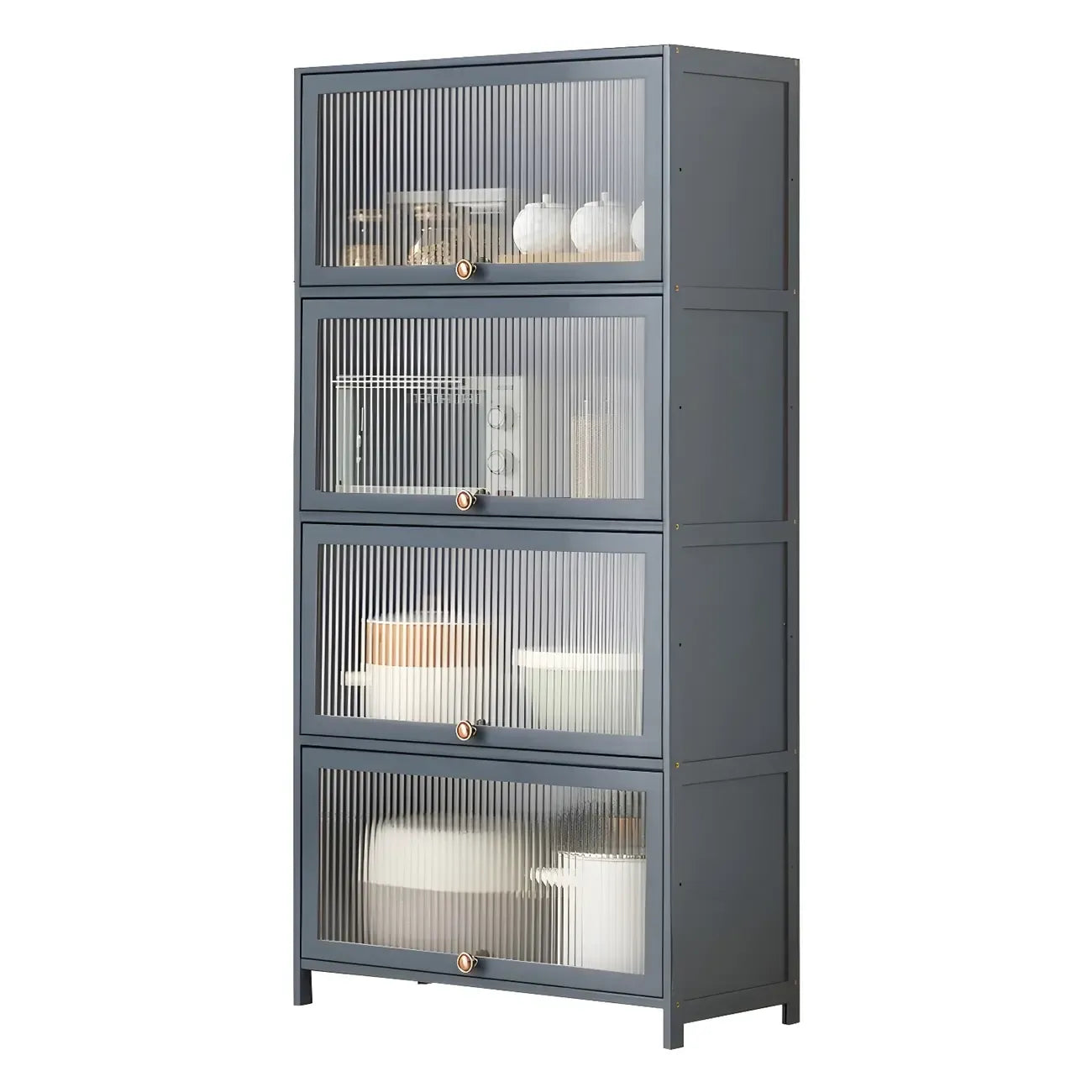 vaisselier de cuisine moderne en acier gris anthracite avec porte vitrée