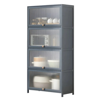 vaisselier de cuisine moderne en acier gris anthracite avec porte vitrée
