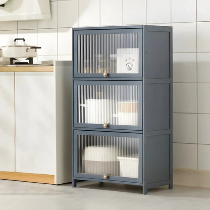 vaisselier de cuisine moderne en acier gris anthracite avec porte vitrée